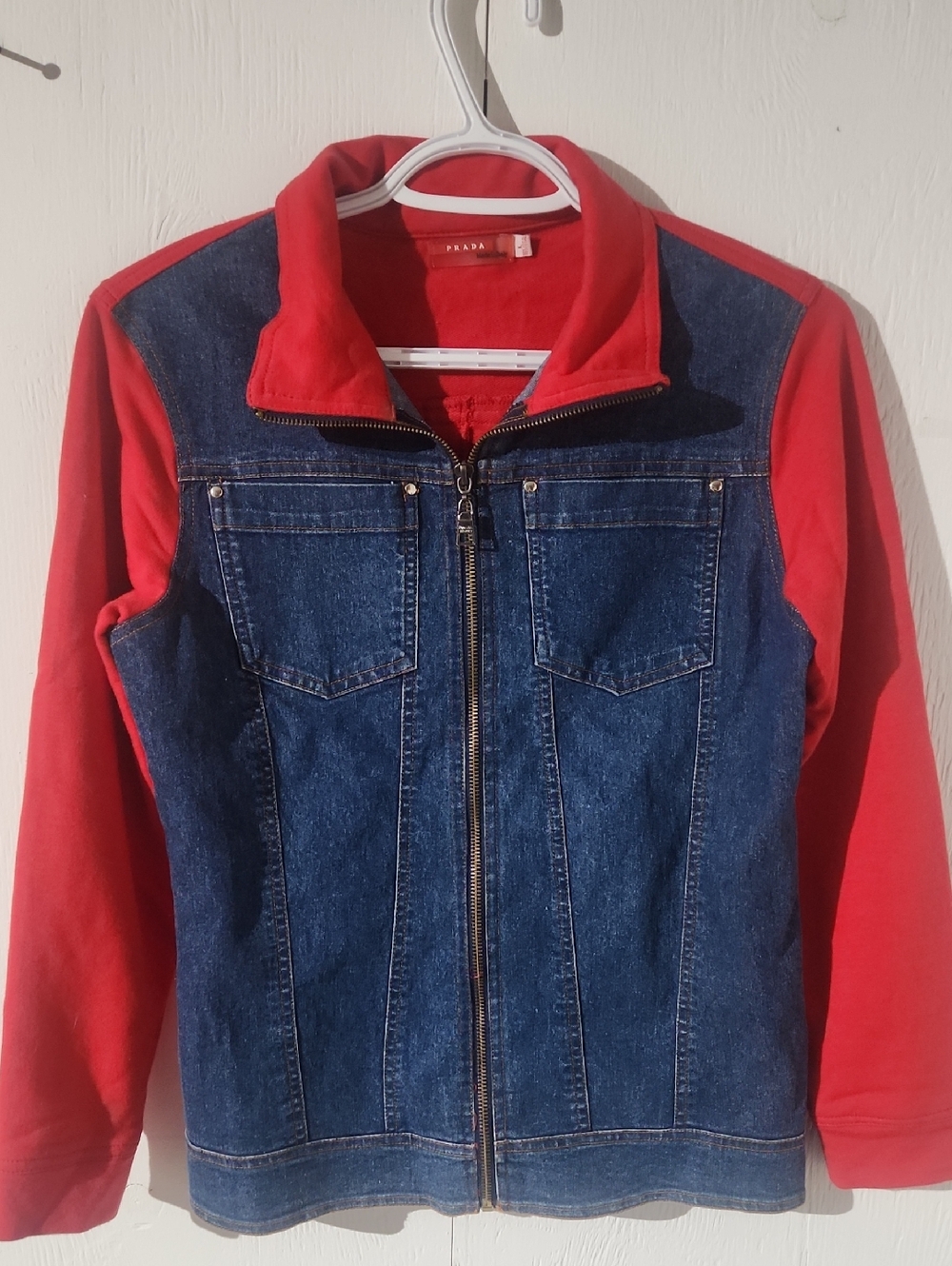 Prada Red and Blue Denim Zip-Front Jacket